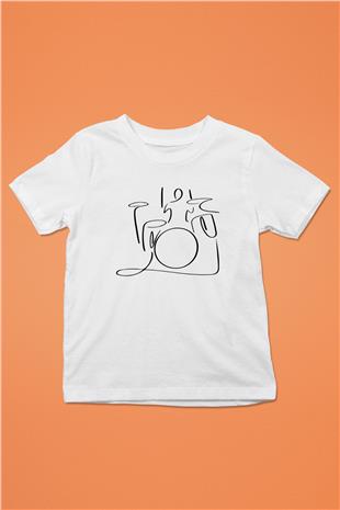 Bateri Baskılı Beyaz Unisex Beyaz Çocuk Tişört - Tshirt