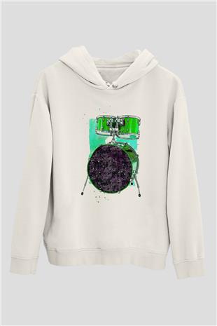 Bateri Baskılı Beyaz Unisex Hoodie