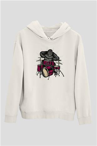 Bateri Baskılı Beyaz Unisex Hoodie