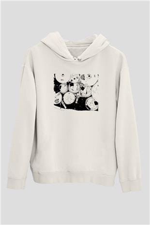Bateri Baskılı Beyaz Unisex Hoodie