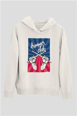 Bateri Baskılı Beyaz Unisex Hoodie