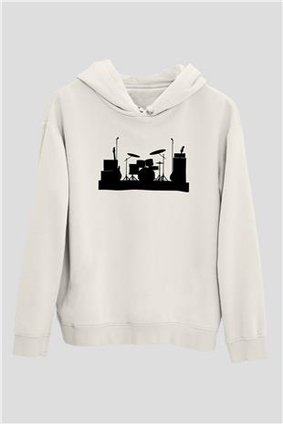 Bateri Baskılı Beyaz Unisex Hoodie