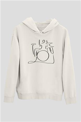 Bateri Baskılı Beyaz Unisex Hoodie