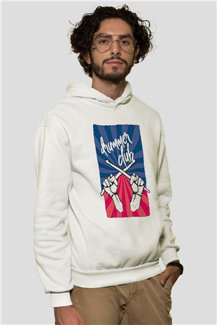Bateri Baskılı Beyaz Unisex Hoodie
