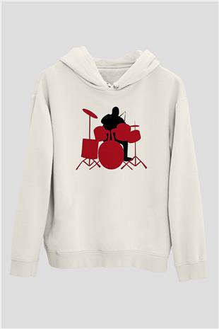 Bateri Baskılı Beyaz Unisex Hoodie