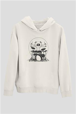 Bateri Baskılı Beyaz Unisex Hoodie