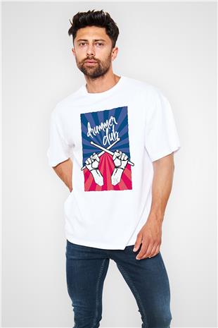 Bateri Baskılı Beyaz Unisex Oversize Tişört - Tshirt