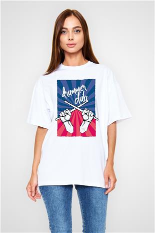 Bateri Baskılı Beyaz Unisex Oversize Tişört - Tshirt