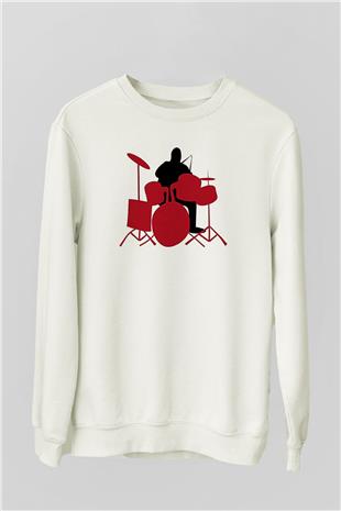 Bateri Baskılı Beyaz Unisex Sweatshirt