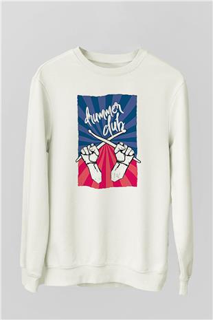 Bateri Baskılı Beyaz Unisex Sweatshirt