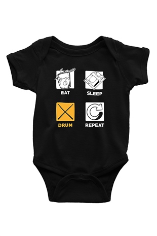 Bateri Baskılı Unisex Siyah Bebek Body - Zıbın