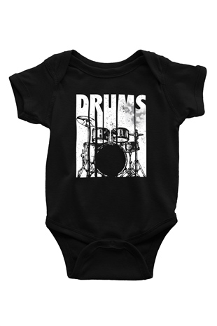 Bateri Baskılı Unisex Siyah Bebek Body - Zıbın