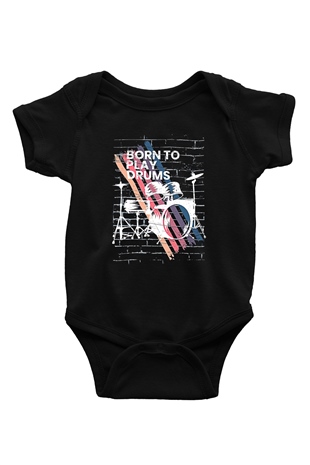 Bateri Baskılı Unisex Siyah Bebek Body - Zıbın