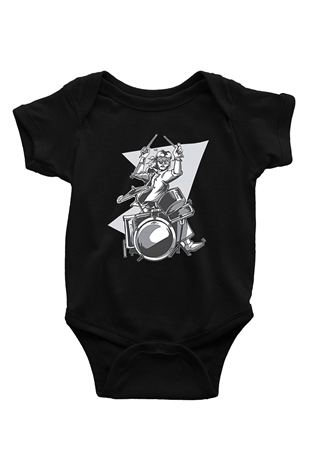 Bateri Baskılı Unisex Siyah Bebek Body - Zıbın