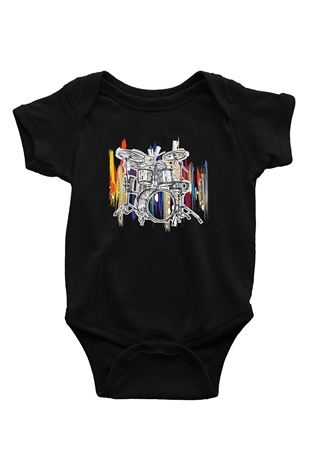 Bateri Baskılı Unisex Siyah Bebek Body - Zıbın