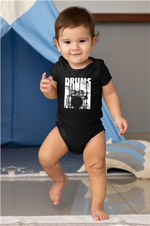 Bateri Baskılı Unisex Siyah Bebek Body - Zıbın