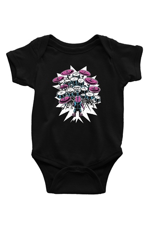 Bateri Baskılı Unisex Siyah Bebek Body - Zıbın