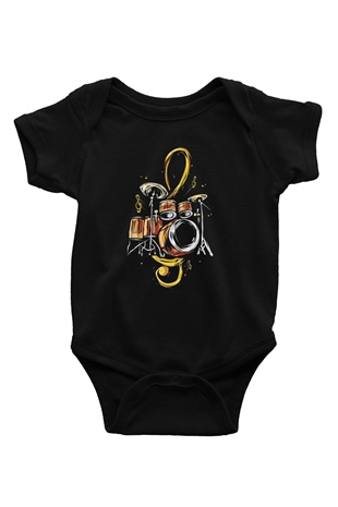 Bateri Baskılı Unisex Siyah Bebek Body - Zıbın