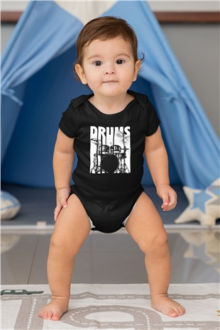 Bateri Baskılı Unisex Siyah Bebek Body - Zıbın