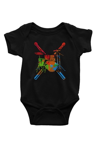 Bateri Baskılı Unisex Siyah Bebek Body - Zıbın