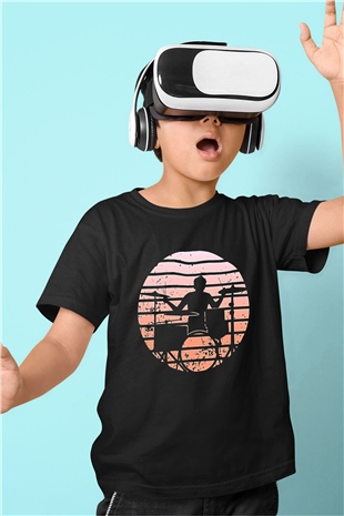 Bateri Baskılı Unisex Siyah Çocuk Tişört - Tshirt
