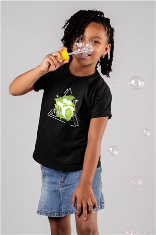 Bateri Baskılı Unisex Siyah Çocuk Tişört - Tshirt