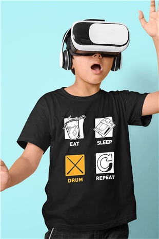 Bateri Baskılı Unisex Siyah Çocuk Tişört - Tshirt