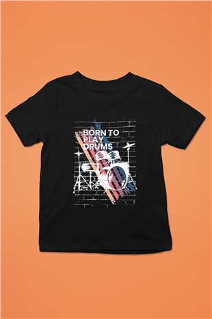Bateri Baskılı Unisex Siyah Çocuk Tişört - Tshirt