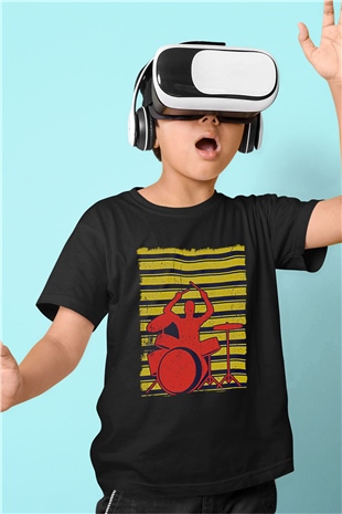 Bateri Baskılı Unisex Siyah Çocuk Tişört - Tshirt