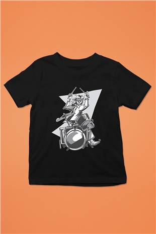 Bateri Baskılı Unisex Siyah Çocuk Tişört - Tshirt