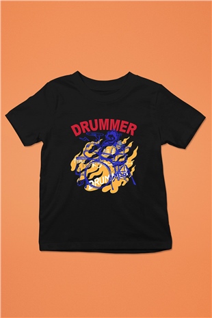 Bateri Baskılı Unisex Siyah Çocuk Tişört - Tshirt