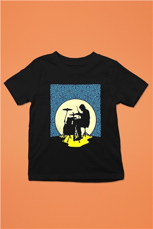 Bateri Baskılı Unisex Siyah Çocuk Tişört - Tshirt