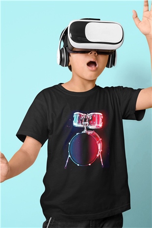 Bateri Baskılı Unisex Siyah Çocuk Tişört - Tshirt