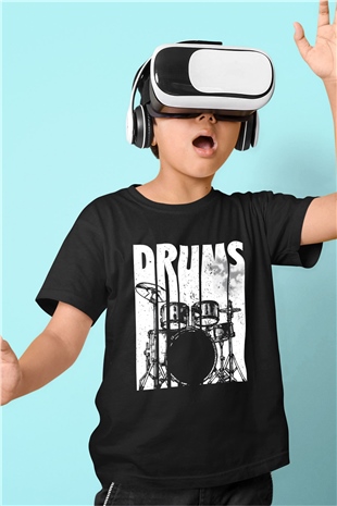 Bateri Baskılı Unisex Siyah Çocuk Tişört - Tshirt