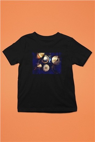 Bateri Baskılı Unisex Siyah Çocuk Tişört - Tshirt