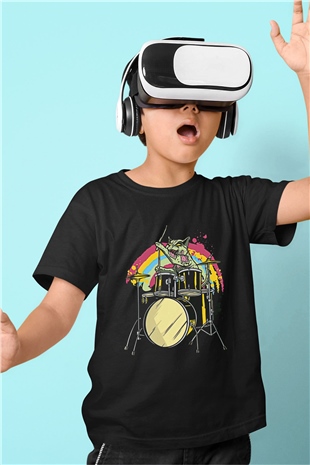 Bateri Baskılı Unisex Siyah Çocuk Tişört - Tshirt