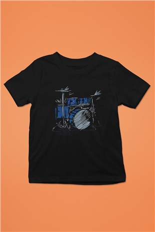 Bateri Baskılı Unisex Siyah Çocuk Tişört - Tshirt