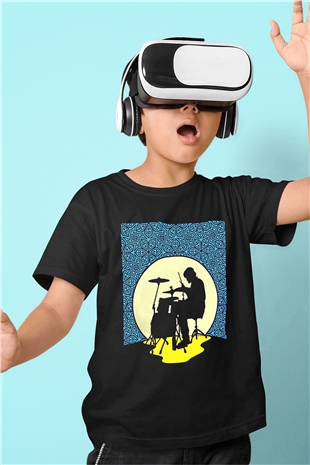 Bateri Baskılı Unisex Siyah Çocuk Tişört - Tshirt