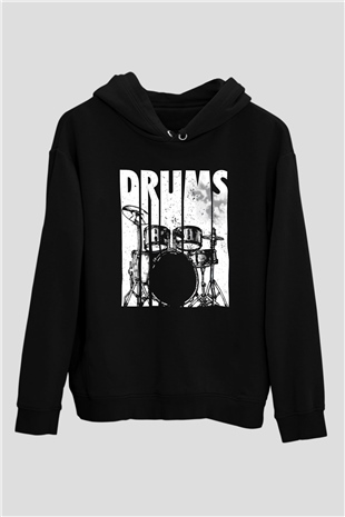 Bateri Baskılı Unisex Siyah Hoodie