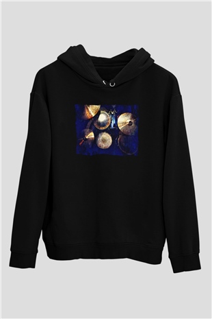 Bateri Baskılı Unisex Siyah Hoodie