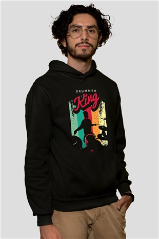 Bateri Baskılı Unisex Siyah Hoodie