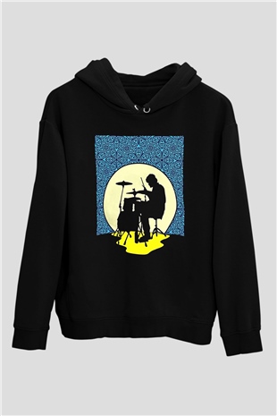 Bateri Baskılı Unisex Siyah Hoodie