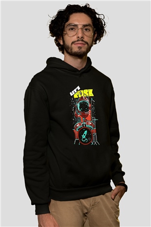Bateri Baskılı Unisex Siyah Hoodie