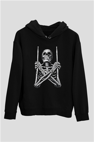 Bateri Baskılı Unisex Siyah Hoodie