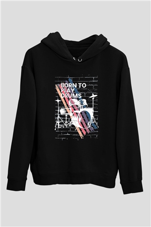Bateri Baskılı Unisex Siyah Hoodie