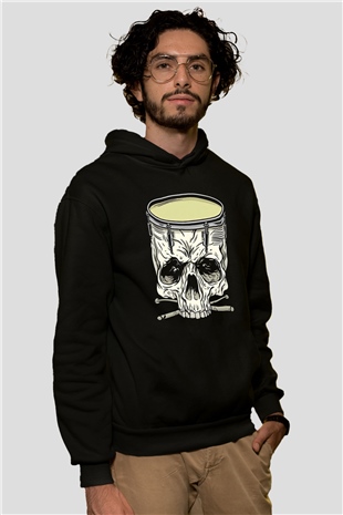 Bateri Baskılı Unisex Siyah Hoodie