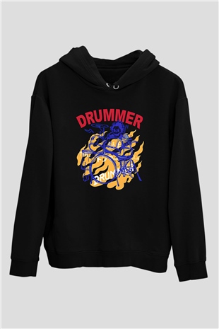 Bateri Baskılı Unisex Siyah Hoodie