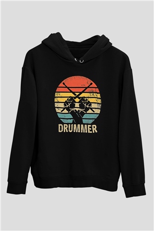 Bateri Baskılı Unisex Siyah Hoodie