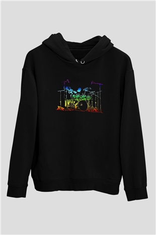 Bateri Baskılı Unisex Siyah Hoodie