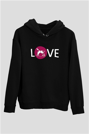 Bateri Baskılı Unisex Siyah Hoodie